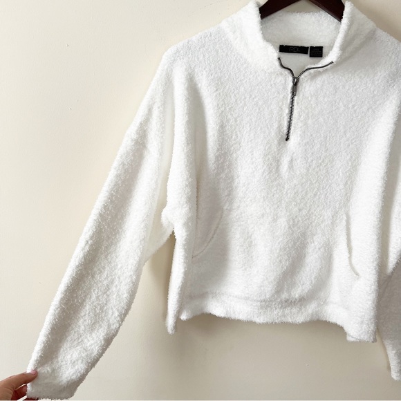 EUC RDI White Fleece 1/4 Zip up Cropped Pullover Sweater Sz L - Picture 3 of 7